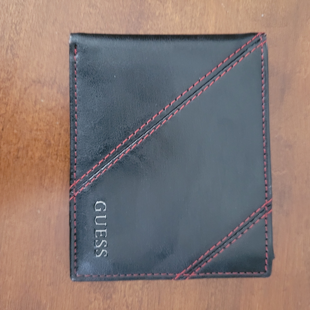 Guess Black and Red Leather Card Holder
